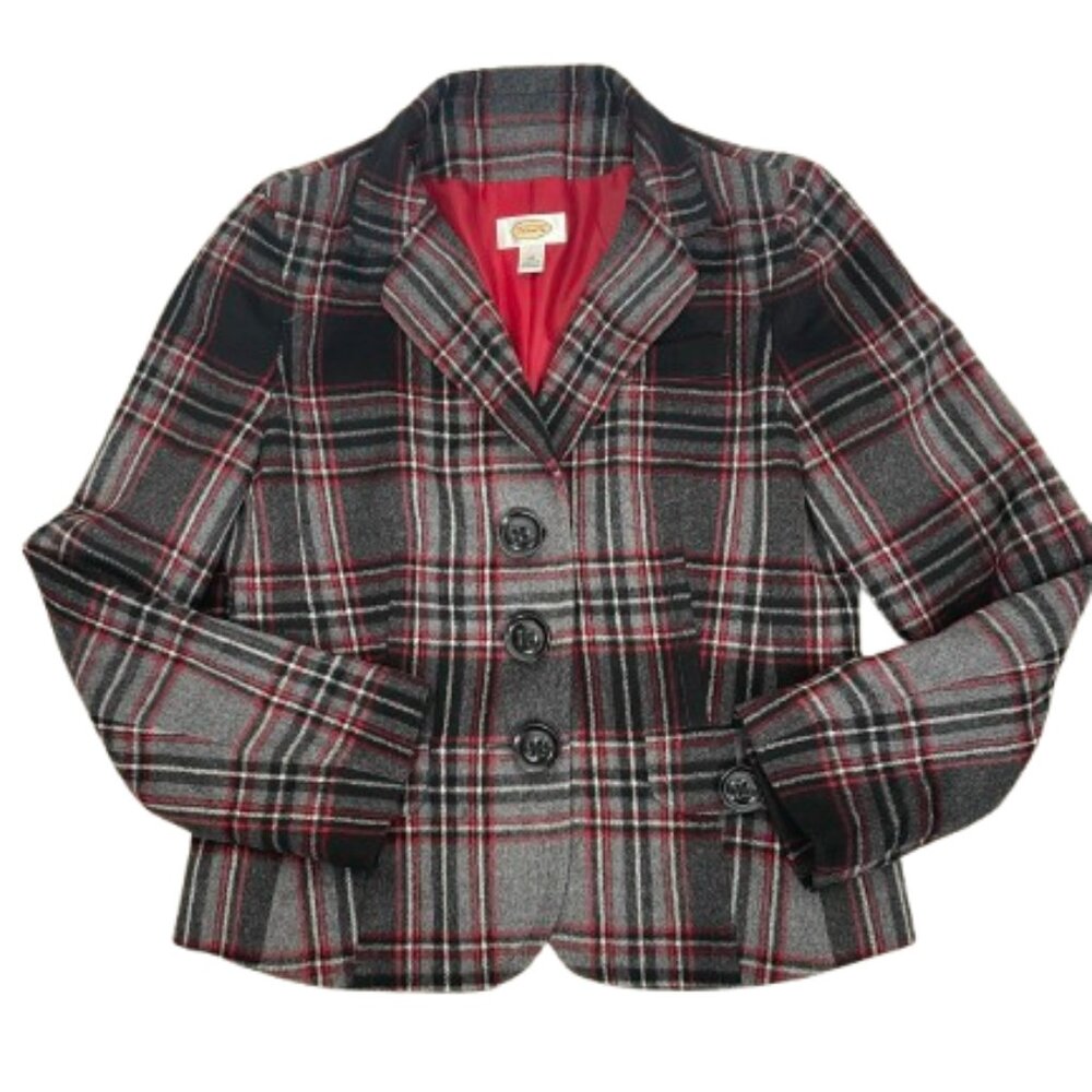 Talbots Wool Blend Plaid Three Big Buttons Size 10